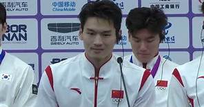 China's Xu Jiayu & Qin Haiyang after winning men's 4x100 medley relay gold at Hangzhou Asian Games
