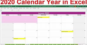 2020 Excel Calendar Template. 2020 Planner Spreadsheet. 2020 Year at a Glance. 2020 Monthly Calendar