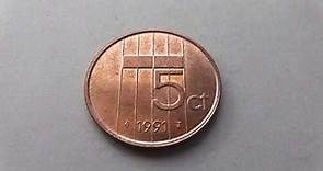 5 Cent coin of the Netherlands from 1991 - Money before Euro