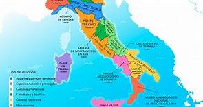 El mapa que recoge la atracción turística más popular de cada región de Italia