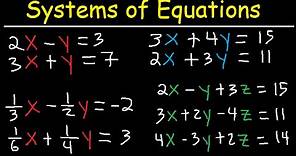 How To Solve Systems of Equations By Elimination - Examples With Fractions & 3 Variables