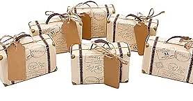 VGoodall 50pcs Mini Suitcase Favor Box Party Favor Candy Box, Vintage Kraft Paper with Tags and Burlap Twine for Wedding/Travel Themed Party/Bridal Shower Decoration