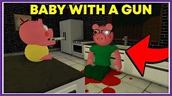 Baby with a gun - Piggy meme - funny