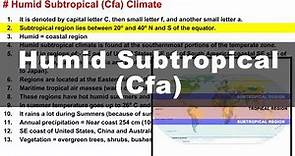 Koppen Scheme - Humid Subtropical (Cfa) | UPSC IAS Geography