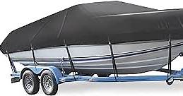 Mancro Boat Cover, 17-19ft Waterproof Trailerable Boat Cover, Heavy Duty UV Resistant Marine Grade Outboard Cover Compatible for Bass Boat, Fits Bayliner Tri-Hull V-Hull Fishing Runabout Boat, Black