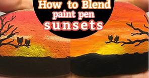 Learn How to Paint a Beautiful Sunset Silhouette Rock with Posca Paint Pens || Rock Painting 101