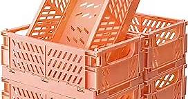 monomono 5-Pack Mini Plastic Baskets for Organizing, Collapsible Folding Crates for Storage and Organization, Stackable Aesthetic Baskets Ideal for Home & Kitchen Office and Classroom Organization, Bathroom Storage (Orange, 5.9x3.9x2.2 in)
