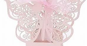100PCS Wedding Party Favor Gift Box, Butterfly Wedding Favor Boxes, Candy Favor Boxes, for Wedding Party Favors Birthday Party Favors Butterfly Party Decorations (Pink)