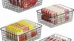 iSPECLE Freezer Organizer Bins - 4 Pack Stand up Freezer Baskets for Upright Freezer with Handle for 16 cu.ft Freezer Fully Utilizes Space Sort and Easy to Access Frozen Food, Black