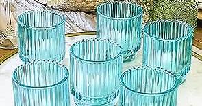 Kate Aspen Vintage Ribbed Blue Glass Tealight & Votive Candle Holders (Set of 6), Fall Decor, Boho Decor, Shelf Decoration
