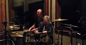 Foghat - Roger and Nick Jameson tuning the drums at Dark...