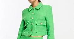 ONLY Petite tweed button up jacket co-ord in green  | ASOS