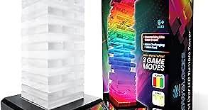 Glowblocks Light-Up Tumbling Tower Game, First Ever LED Building Blocks Stacking Game, Indoor Board Game for Kids and Adults for Family Game Night