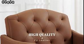 Olela Faux Leather Accent Chair with Arms for Living Room, Modern Tufted Single Sofa Armchair with Gold Metal Legs Upholstered Reading Chair for Bedroom Office Decorative (Brown - Leather)