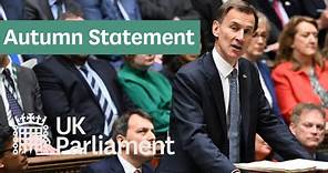 Chancellor of the Exchequer Jeremy Hunt Autumn Statement - 22 November 2023
