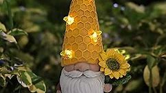 REYISO 12.3'' Solar Gnomes Garden Statues-Christmas Decor-Gnomes Figurine Sunflower Decor with Solar Bee Lights-Outdoor Garden Decor-Unique Sunflower Gifts,Yard Art Sculptures for Patio Lawn Ornaments