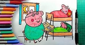 Cómo Dibujar y Colorear a Peppa Pig, George y Papá Pig Paso a Paso Fácil para Niños y Principiantes