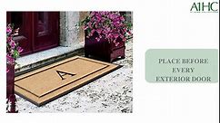 A1HC Natural Coir Monogrammed Door Mat for Front Door, 24x48, Heavy Duty Welcome Doormat, Anti-Shed Treated Durable Doormat for Outdoor Entrance, Thin Profile, Long Lasting Front Porch Entry Rug