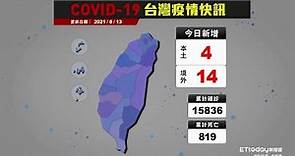 COVID-19 新冠病毒台灣疫情 本土增4例 累計死亡819例｜2021/8/13 確診案例縣市分布圖