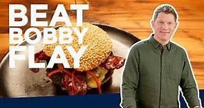 Bobby Flay Makes a Bacon Cheeseburger | Beat Bobby Flay | Food Network