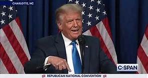 President Donal Trump addresses 2020 Republican National Convention delegates in Charlotte, NC