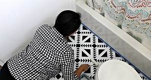 How to Stencil Black & White Floor Tiles for DIY Bathroom Makeover & Flooring Remodel