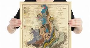 Old geological map of England & Wales by Roderick Impey Murchison, 1843