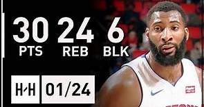 Andre Drummond Full Highlights Pistons vs Jazz (2018.01.24) - 30 Pts, 24 Reb, 6 Blk | 2017-18 Season