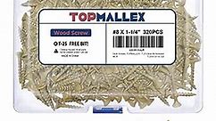 Deck Screws 1-1/4 inch, TOPMALLEX #8 Exterior Wood Screws 320 PCS, with Star Drive, Tan Coated for Outdoor Use, No Stripping, Anti-Corrosion, Coarse Threads, T-25 Drive Bit Included