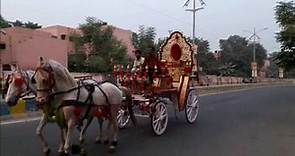 A Two Horse Chariot meant for Marriages driving down the road