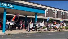 Protest outside Amherst Regional Middle School on Friday, July 28