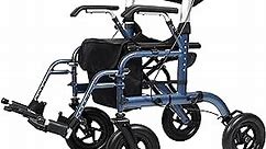 BEYOUR WALKER All-Terrain 2 in 1 Rollator Walker & Transport Chair, Compact Folding Wheelchair with All 10” Wheels for Seniors, Blue
