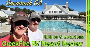 CREEKFIRE RV RESORT REVIEW | SAVANNAH GA | LUXURIOUS ADULT AND UNIQUE FAMILY FRIENDLY ACTION | EP207