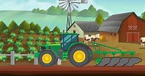 Tractor on a farm, harvesting, ploughing the field video for kids