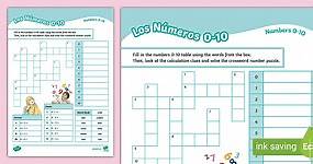 Spanish: Numbers 0-10 Crossword