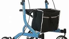 koosom Rollators with Seats and 8'' Wheels Lightweight, Standard Walkers for Seniors Adjustable Height,Load Up to 300lb, Blue, L