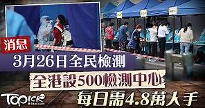 【全民檢測】消息：3月26日開波　全港設500檢測中心每日需4.8萬人手 - 香港經濟日報 - TOPick - 新聞 - 社會