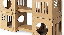 Navaris Modular Cardboard Cat House - DIY Corrugated Cardboard Configurable Play Tower Condo for Small Cats, Kittens, Rabbits - 4 Cubes with 2 Bridges