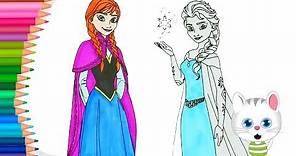 Frozen Princesa Elsa y Anna | Dibujos para Colorear | Dibujos para Pintar con MiMi |Aprender Colores