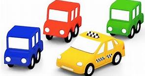 El TAXI de juguete. 4 coches coloreados. Dibujos animados para niños en español.