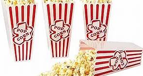 Plastic Popcorn Containers Red & White Striped Retro Style Reusable Popcorn Boxes for Movie Night 4”x8” - 6 Pack