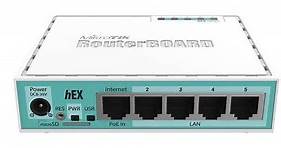 Roteador MikroTik RouterBOARD hEX RB750Gr3 branco e azul-turquesa 100V/240V - R$ 459