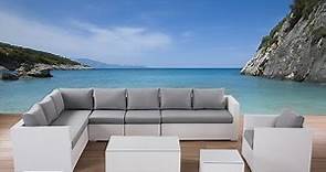 Beliani Rattan Garden Furniture Set - Outdoor - 23 pieces - Lounge with Cushions -XXL white - Eng