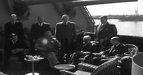 Edward Stettinius Ambassador Winant and Harry Hopkins greet US President Rooseve...HD Stock Footage