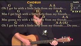 With A Little Help From My Friends (Joe Cocker) Guitar Lesson Chord Chart in A - Chords/Lyrics