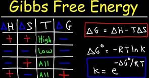Gibbs Free Energy - Entropy, Enthalpy & Equilibrium Constant K