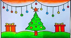 How to Draw Merry Christmas Drawing || Christmas Drawing Easy Steps || Christmas Tree Drawing