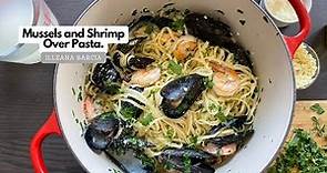 Mussels and Shrimp Over Pasta