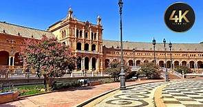 Seville, Spain Walking Tour Around Plaza De Espana (4K UHD) SUMMER TIME