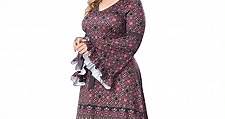 Plus Size Bell Sleeve Dress Dark Paisley